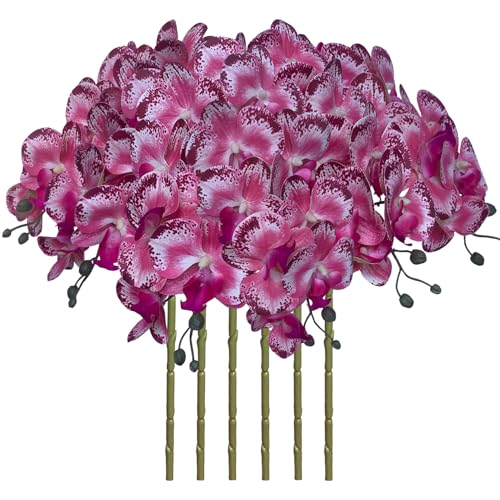 FagusHome 6 Stück Künstliche Phalaenopsis Blumen Weiß 80cm Künstliche Orchideenblumen Stammpflanzen für Wohnkultur (Rosa Piebald) von FagusHome