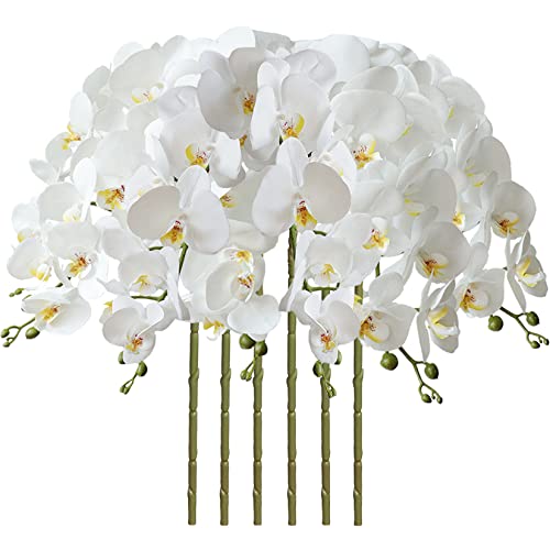 FagusHome 6 Stück Künstliche Phalaenopsis Blumen Weiß 80cm Künstliche Orchideenblumen Stammpflanzen für Wohnkultur (Weiß) von FagusHome