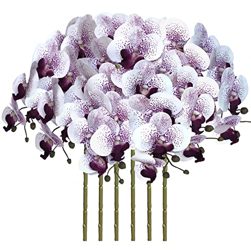 FagusHome 81,3 cm künstliche Phalaenopsis-Blumen, 6 Stück, künstliche Orchideen-Blumen, Stielpflanzen für Heimdekoration (violetter Kern) von FagusHome