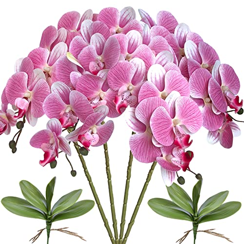 FagusHome 81.3 cm künstliche Phalaenopsis-Blumen, 4 Stück mit 2 Bündeln, künstliche Orchideen, Stielpflanzen, künstliche Schmetterlinge, Phalaenopsis, Blumen für Zuhause, Party, Dekoration (Rosa) von FagusHome