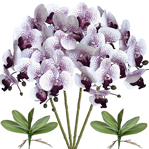 FagusHome 81.3 cm künstliche Phalaenopsis-Blumen, 4 Stück mit 2 Bündeln, künstliche Orchideen, Stielpflanzen, künstliche Schmetterlinge, Phalaenopsis, Party, Dekoration (violetter Kern) von FagusHome