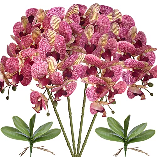 FagusHome 81.3 cm künstliche Phalaenopsis-Blumen, 4 Stück mit 2 Bündeln, künstliche Orchideenblumen, Stielpflanzen, künstliche Schmetterlinge, Phalaenopsis, Party, Dekoration (violetter Apfel) von FagusHome