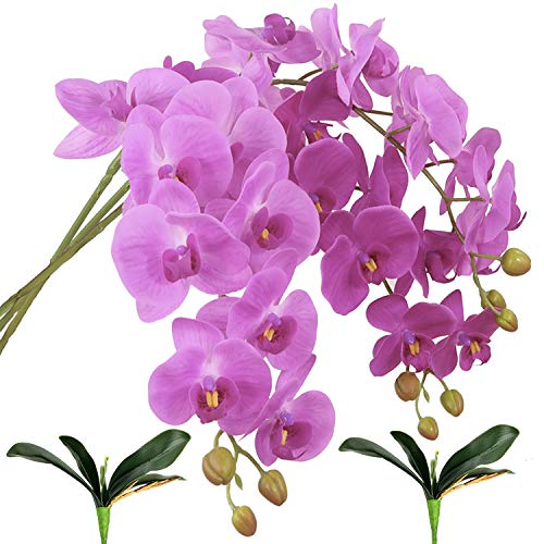 FagusHome Künstliche Seiden-Phalaenopsis-Blumen, 78.7 cm, 3 Stück mit 2 Bündeln, Blättern, künstliche Orchideen, Hochzeit, Party-Dekoration violett von FagusHome