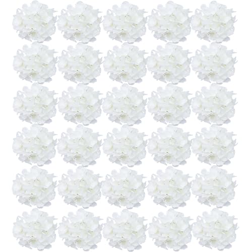 FagusHome Nicht Stielen 30 Stück Künstliche Hortensien BlumeKöpfe 18cm Künstliche Blumen Köpfe Enthält Nicht Stielen Gefälschte Blumen für Deko (Reines Weiß) von FagusHome