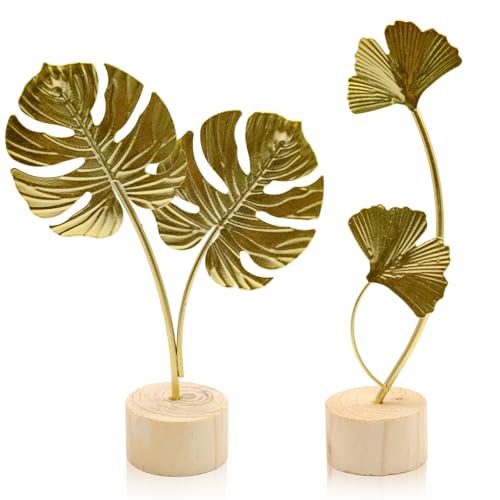 Fahibin 2Pcs Ginkgo Leaf Statue, Metall Blätter Gold Ornamente Skulpturen, Gold Ginkgo Leaf Desktop Dekoration Skulptur für Büro, Schlafzimmer, Bücherregal von Fahibin