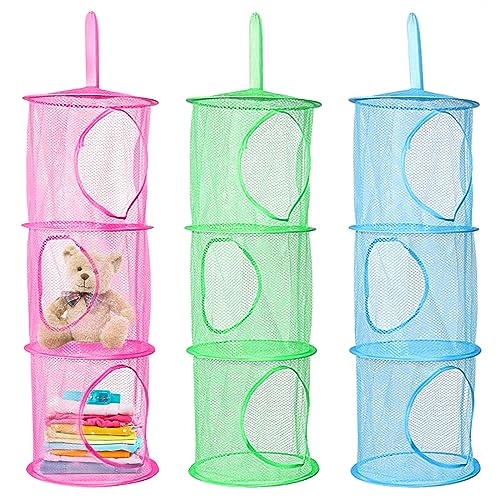 Fahibin 3PCS Hängende Netze Organizer, 3 Lagen Faltbare Aufbewahrungsnetze,Kinderzimmer Aufbewahrungsnetze für Schlafzimmer, Wand, Tür, Schrank von Fahibin