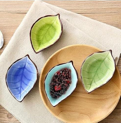 Fahibin 4 Stück Keramik Blätter Form Hand gefertigt Saucen Schalen,Keramik Blätter Schüssel,Dessertschalen für Snack Sojasauce Saucen Gewürzen Frucht Snacks von Fahibin