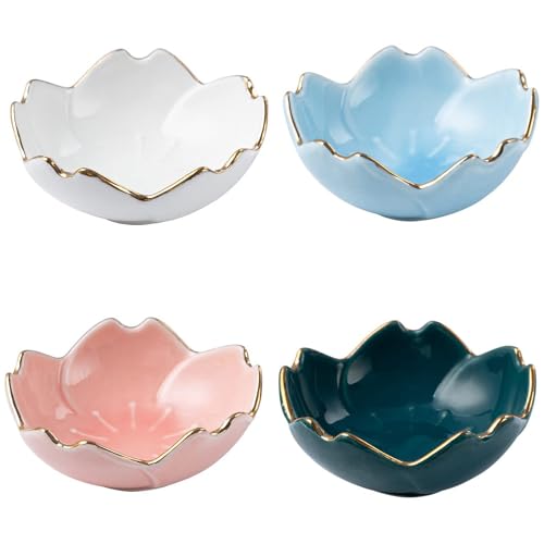 Fahibin 4pcs Mini Dipschalen Blume, Saucenschalen Kleine, Keramik Dipschalen, Flower Shape Serving Bowls,Mini-schälchen Sushi Sojasauce Saucen für Sojasaucen, Vorspeisen, Sushi oder Snacks von Fahibin