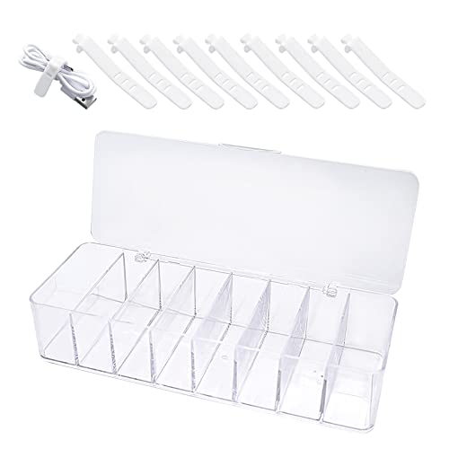 Kabel Organizer Box,Transparenter Kunststoff Kabelmanagement Box,Kabel Sortieren Cable Organizer,Datenkabel-Aufbewahrungsbox mit 8 Fächern,mit 10 Kabelbindern von Fahibin