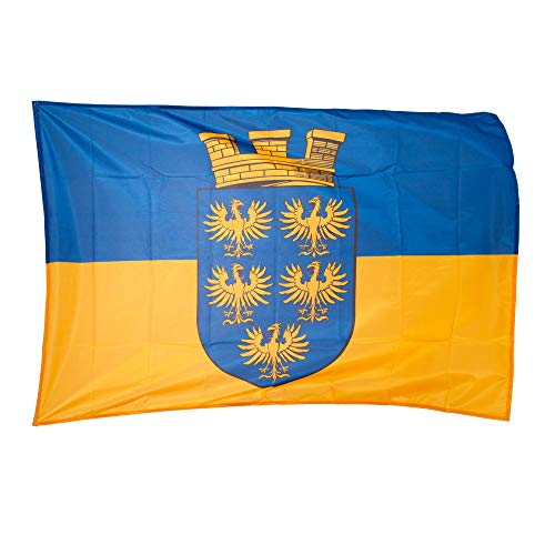 Fahnen Kössinger, Hissflagge im Querformat, Fahne Bundesland Niederösterreich, Hissfahne mit Wappen, hochwertiger Siebdruck, Brillante Farben, blau-gelb, reißfest, 150 x 100 cm, 1,5 m² Fläche von Fahnen Kössinger