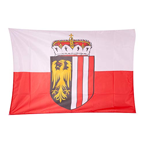 Fahnen Kössinger, Hissflagge im Querformat, Fahne Bundesland Oberösterreich, Hissfahne mit Wappen, hochwertiger Siebdruck, Brillante Farben, weiß-rot, reißfest, 120 x 80 cm, 0,96 m² Fläche von Fahnen Kössinger