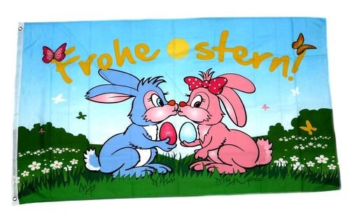 Fahne/Flagge Frohe Ostern küssendes Hasenpaar von FahnenMax