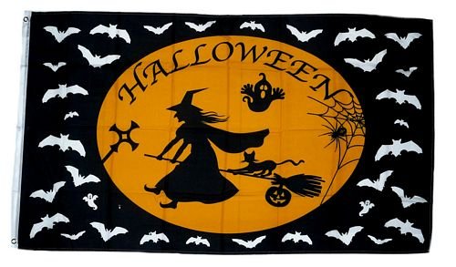 Fahne/Flagge Happy Halloween Hexe 90 x 150 cm von FahnenMax