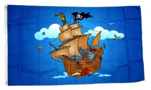 Fahne/Flagge Piratenschiff blau 90 x 150 cm Flaggen von FahnenMax