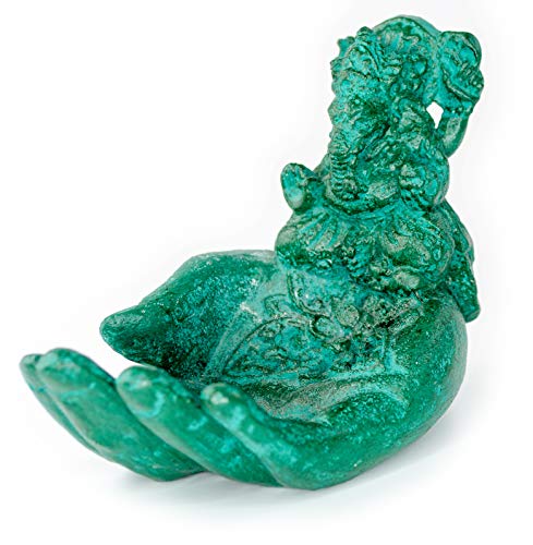 Fahome Ganesha Seifenschale Stein Seifen-Halter Skulptur Figur Gebende Buddha Lotus Hand Grün ca. 15cm Schale Dekoration von Fahome