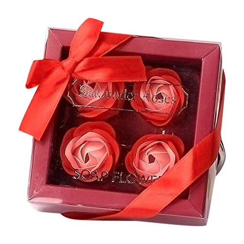 Fahooj 4pcs Rose Soap Blumen in Geschenk-Box,Rose Blütenblatt Bad Körper Seife,Hochzeit Party Geschenk duftende Dekor für Valentinstag Muttertag Jahrestag(Einheitsgröße,Rot) von Fahooj