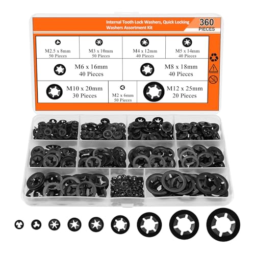 360pcs Schnellgeschwindigkeit Verriegelungswaschmaschinen Sortiment Kits Interne Zahnsternverriegelungswaschmaschinen Ersatzschieben Auf Verriegelungswaschanschiebung Auf Stützclips von Fahoujs