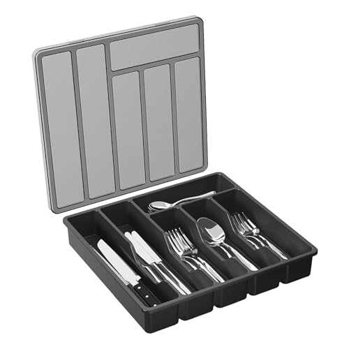 Fahoujs Multi Kompartiment Schubladen Praktischer Schubladen Grau/Schwarz Küche Besteck Lagerhalter Mit Abdeckschubladenorganisator Trennzeichen Für Office Desk Stationeries von Fahoujs