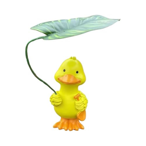 Fahoujs Schöne Enten Figur Holding Leafs Regenschirme Gartenstatue Für Außenpatios Yard Pond Office Schreibtisch Dekoration Balkon Teich Enten Ornamente von Fahoujs