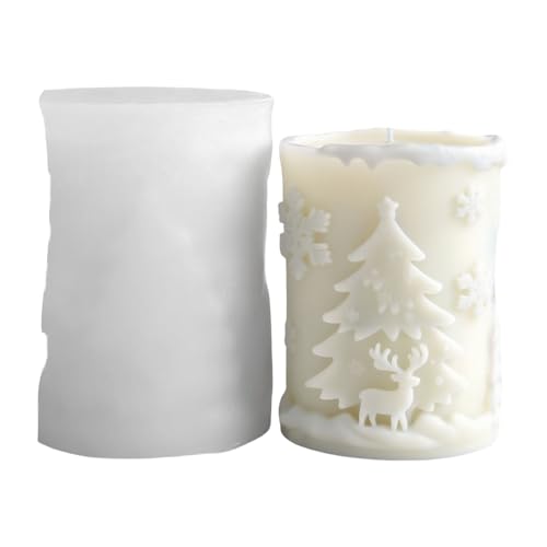 Fahoujs Weihnachtskerzenform Silikonformen Oramentgussformen Schneeflockenzylinder Pflaster Handwerksbedarf Duftende Kerzen Weihnachtsimpilze Silikonform Schneeflockenzylinderpflaster von Fahoujs