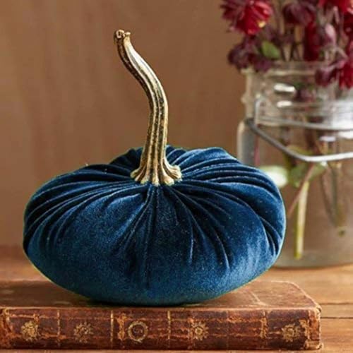Samt Kürbis Deko, Herbstdeko Kürbis, Autumn Aesthetic Halloween Thanksgiving Herbst Dekoration (Blau,20cm) von FahrtSeek