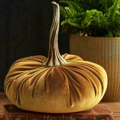 Samt Kürbis Deko, Herbstdeko Kürbis, Autumn Aesthetic Halloween Thanksgiving Herbst Dekoration (Gold,11cm) von FahrtSeek
