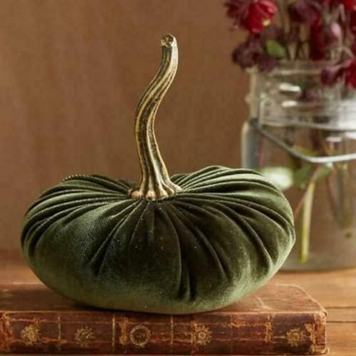 Samt Kürbis Deko, Herbstdeko Kürbis, Autumn Aesthetic Halloween Thanksgiving Herbst Dekoration (Grün,15cm) von FahrtSeek