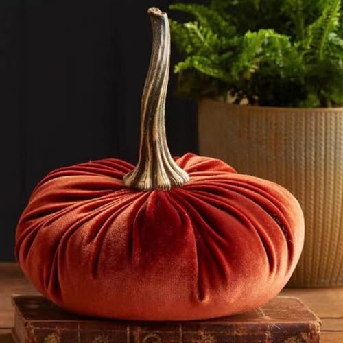 Samt Kürbis Deko, Herbstdeko Kürbis, Autumn Aesthetic Halloween Thanksgiving Herbst Dekoration (Orange,15cm) von FahrtSeek