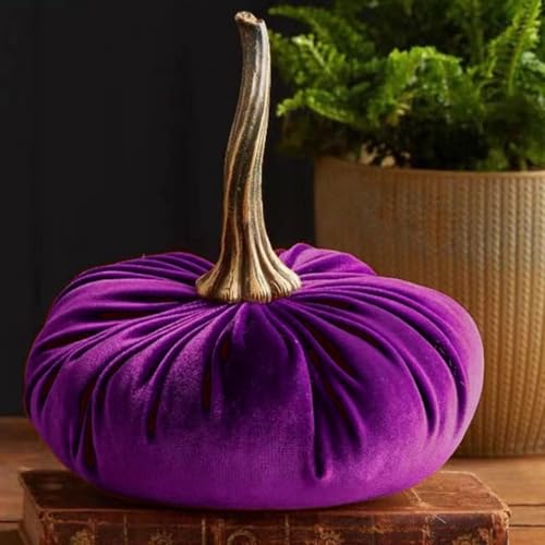 Samt Kürbis Deko, Herbstdeko Kürbis, Autumn Aesthetic Halloween Thanksgiving Herbst Dekoration (Violett,20cm) von FahrtSeek