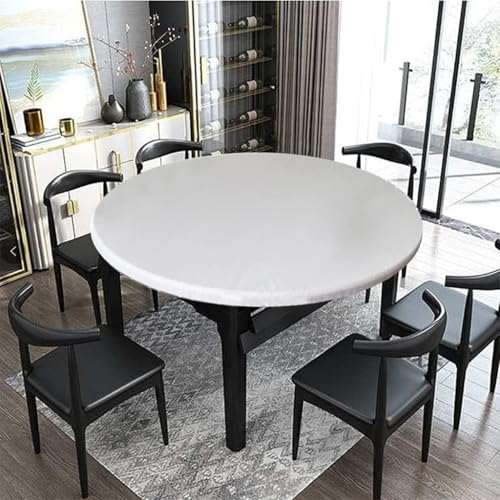 Spann Tischdecke Rund, Elastische Gartentischdecke Outdoor Wetterfest, Wachstuchtischdecke Rund mit Gummizug (Weiß,70cm) von FahrtSeek