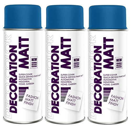 Deco Color 3er Sparpack DC Lackspray matt 400ml nach RAL freie Farbauswahl (3 Dosen in signalblau MATT RAL 5005) von Deco Color