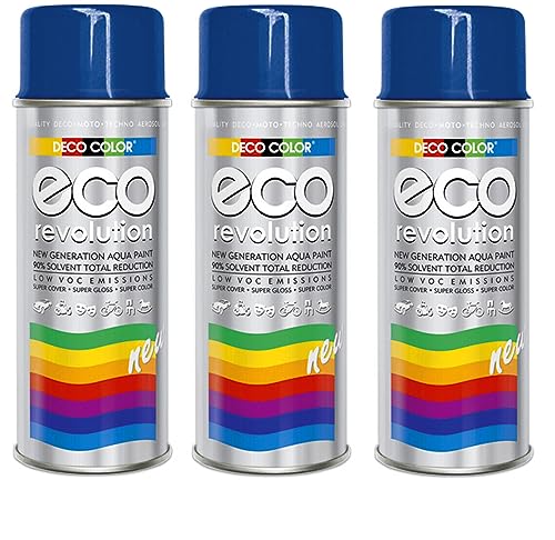 3er Sparpack Deco Color ECO Lackspray glänzend oder matt 400ml nach RAL freie Farbauswahl (3 Dosen ECO RAL 5010 Dunkelblau Glanz) von Fahrzeugteile Hoffmann