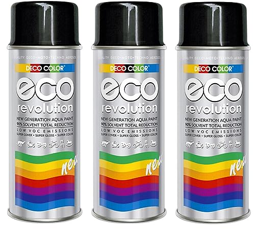 3er Sparpack Deco Color ECO Lackspray glänzend oder matt 400ml nach RAL freie Farbauswahl (3 Dosen ECO RAL 9005 Schwarz Glanz) von Fahrzeugteile Hoffmann