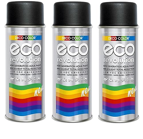 3er Sparpack Deco Color ECO Lackspray glänzend oder matt 400ml nach RAL freie Farbauswahl (3 Dosen ECO RAL 9005 Schwarz Matt) von Fahrzeugteile Hoffmann