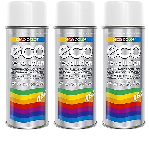 3er Sparpack Deco Color ECO Lackspray glänzend oder matt 400ml nach RAL freie Farbauswahl (3 Dosen ECO RAL 9010 Weiss Glanz) von Fahrzeugteile Hoffmann