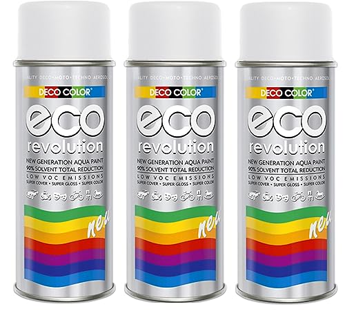3er Sparpack Deco Color ECO Lackspray glänzend oder matt 400ml nach RAL freie Farbauswahl (3 Dosen ECO RAL 9010 Weiss Matt) von Deco Color