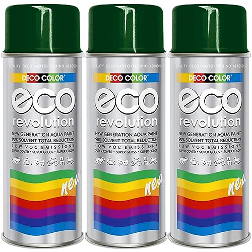 3er Sparpack Deco Color ECO Lackspray glänzend oder matt 400ml nach RAL freie Farbauswahl (3 Dosen ECO RAL 6005 Moosgrün Glanz) von Fahrzeugteile Hoffmann