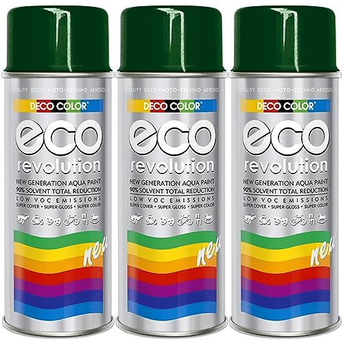 3er Sparpack Deco Color ECO Lackspray glänzend oder matt 400ml nach RAL freie Farbauswahl (3 Dosen ECO RAL 6005 Moosgrün Glanz) von Deco Color