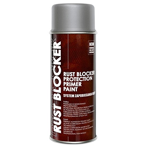 Fahrzeugteile Hoffmann 1 Stück 400 ml Rust Blocker 4in1 Metallschutzlack Rost Stop Lack SILBER matt RAL 9006, 4in1 -Haftvermittler - Aktiver Rostschutz - schnelltrocknender Lack - effektiver Schutz von Deco Color