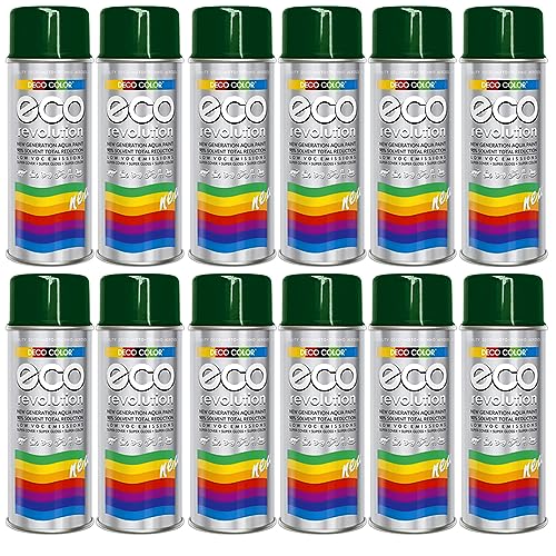 Fahrzeugteile Hoffmann 12er Sparpack Deco Color ECO Lackspray glänzend oder matt 400ml nach RAL freie Farbauswahl (12 Dosen ECO RAL 6005 Moosgrün Glanz) von Fahrzeugteile Hoffmann