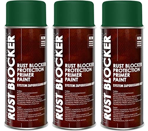 3er Sparpack 400 ml Rust Blocker 4in1 Metallschutzlack Rost Stop Lack GRÜN matt RAL 6005 , 4in1 -Haftvermittler - Aktiver Rostschutz - schnelltrocknender Lack - effektiver Schutz von Deco Color