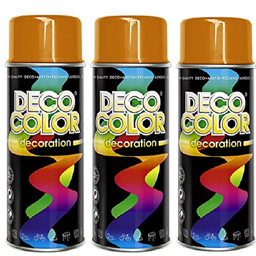 Fahrzeugteile Hoffmann 3er Sparpack DC Lackspray glänzend 400ml nach RAL freie Farbauswahl (3 Dosen in orange glanz RAL 2004) von Deco Color