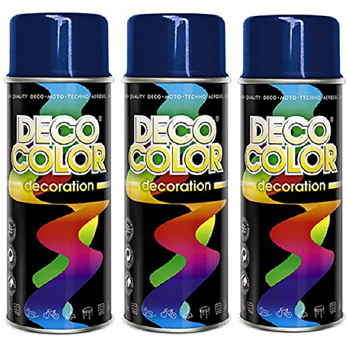 Deco Color 3er Sparpack DC Lackspray glänzend 400ml nach RAL freie Farbauswahl (3 Dosen in saphir blau glanz RAL 5003) von Deco Color