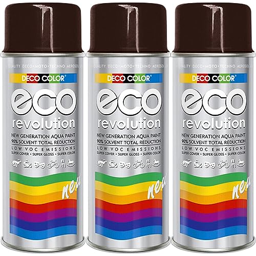3er Sparpack Deco Color ECO Lackspray glänzend oder matt 400ml nach RAL freie Farbauswahl (3 Dosen ECO RAL 8017 Schokoladenbraun Glanz) von Fahrzeugteile Hoffmann