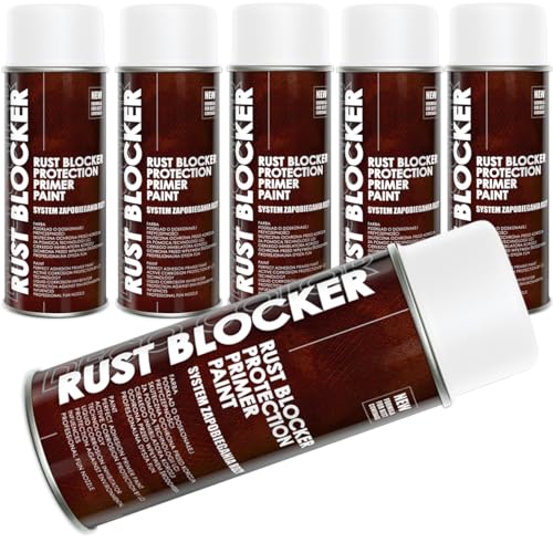 6er Sparpack 400 ml Rust Blocker 4in1 Metallschutzlack Rost Stop Lack WEISS matt RAL 9010 , 4in1 -Haftvermittler - Aktiver Rostschutz - schnelltrocknender Lack - effektiver Schutz von Deco Color
