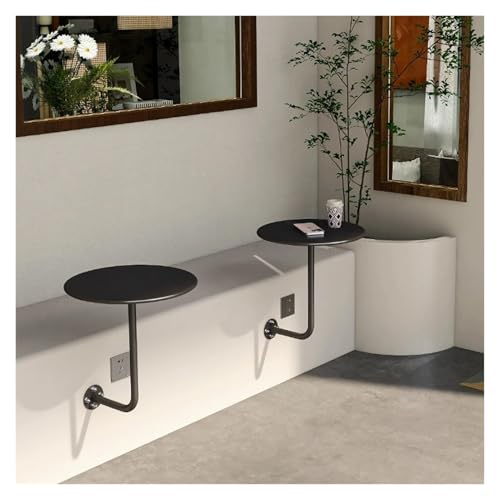 2er-Set runder Stehtische zur Wandmontage – L-förmige Kaffee- und Cocktailoberflächen aus schwarzem Metall for kleine Räume – platzsparende Beistelltische for Wohnzimmer, Sofa oder Terrasse von Failjierue