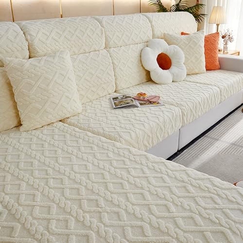 Failjierue 1–4-Sitzer-Sofabezug Aus Hochelastischem Samt – Universeller Großer Sofabezug Für L-förmiges Sofa, Sitzkissenschutz(Beige,65-85cm x 165-200cm) von Failjierue