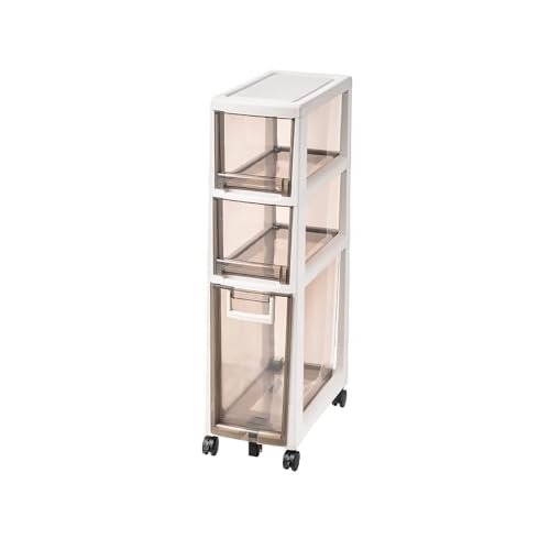 Failjierue Badezimmer-Eckschrank mit durchsichtigen Schubladen – schmaler Rollwagen für Badezimmer, Schlafzimmer oder Schrank – schlanker Organizer mit Rädern(Brown,3-Tiers) von Failjierue