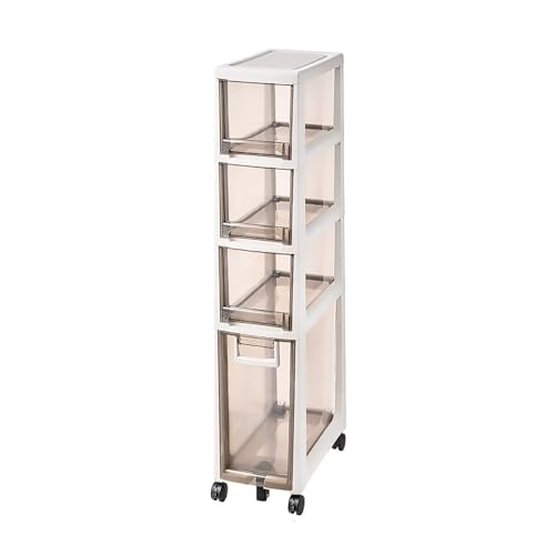 Failjierue Badezimmer-Eckschrank mit durchsichtigen Schubladen – schmaler Rollwagen für Badezimmer, Schlafzimmer oder Schrank – schlanker Organizer mit Rädern(Brown,4-Tiers) von Failjierue