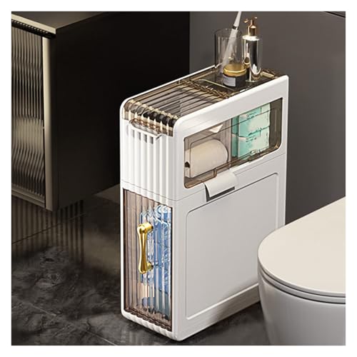 Failjierue Dünner Badezimmer-Bodenschrank, mehrstöckiger, freistehender Organizer mit Schublade, Eckschrank für Toilettenpapier, Handtücher und Toilettenartikel, Aufbewahrungsmöbel(2-Tiers) von Failjierue